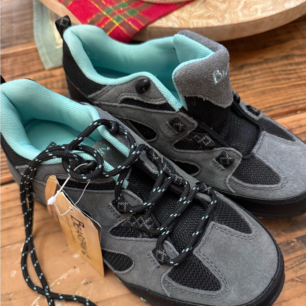 BearPaw Black and Gray Shoes with Teal Highlights